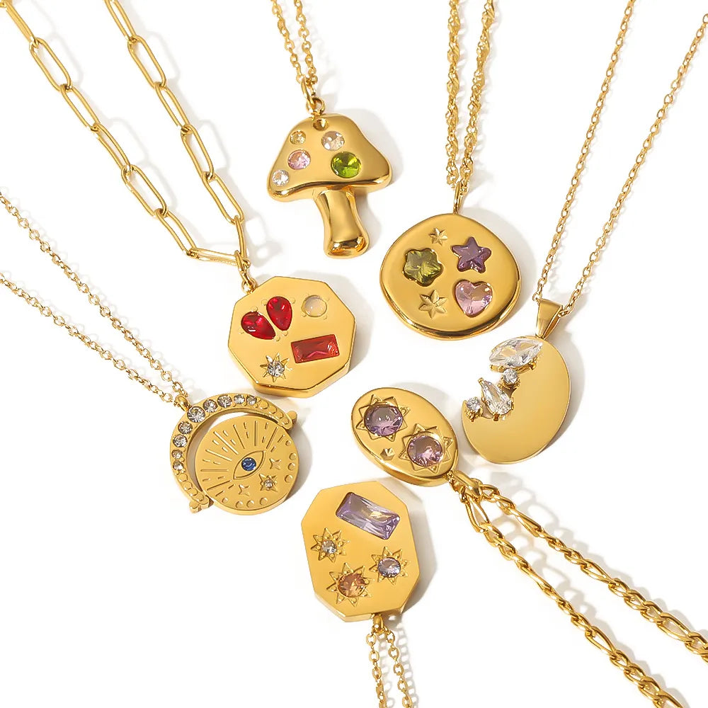 Sunny Days Stainless Steel 18K Gold Plated Zircon Pendant Necklace