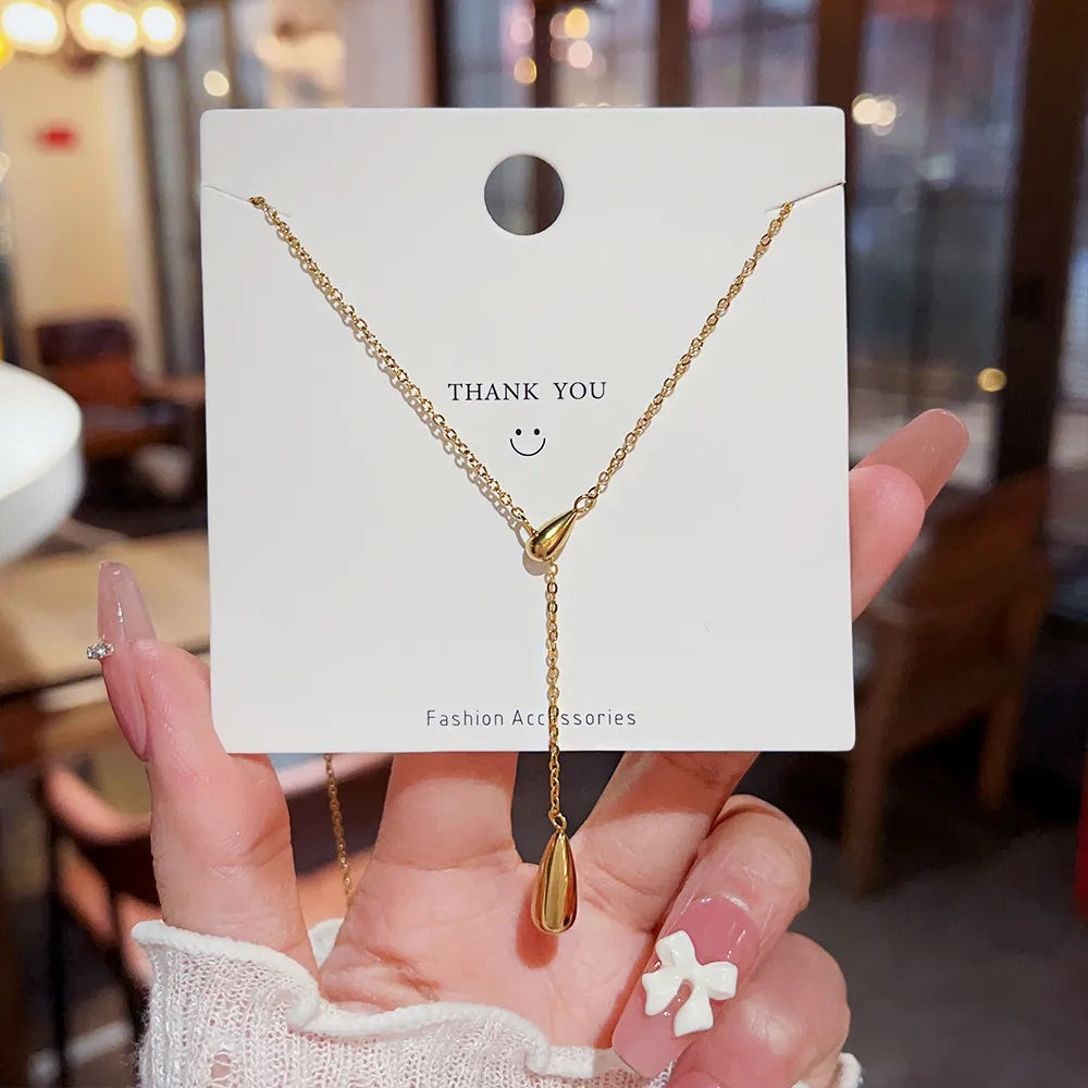 Water Droplets Titanium Steel Plating Chain Gold Plated Pendant Necklace