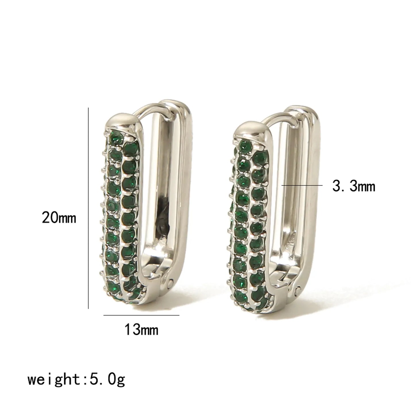 Stainless Steel Green Zircon 18K Gold Plated Earring - Silver