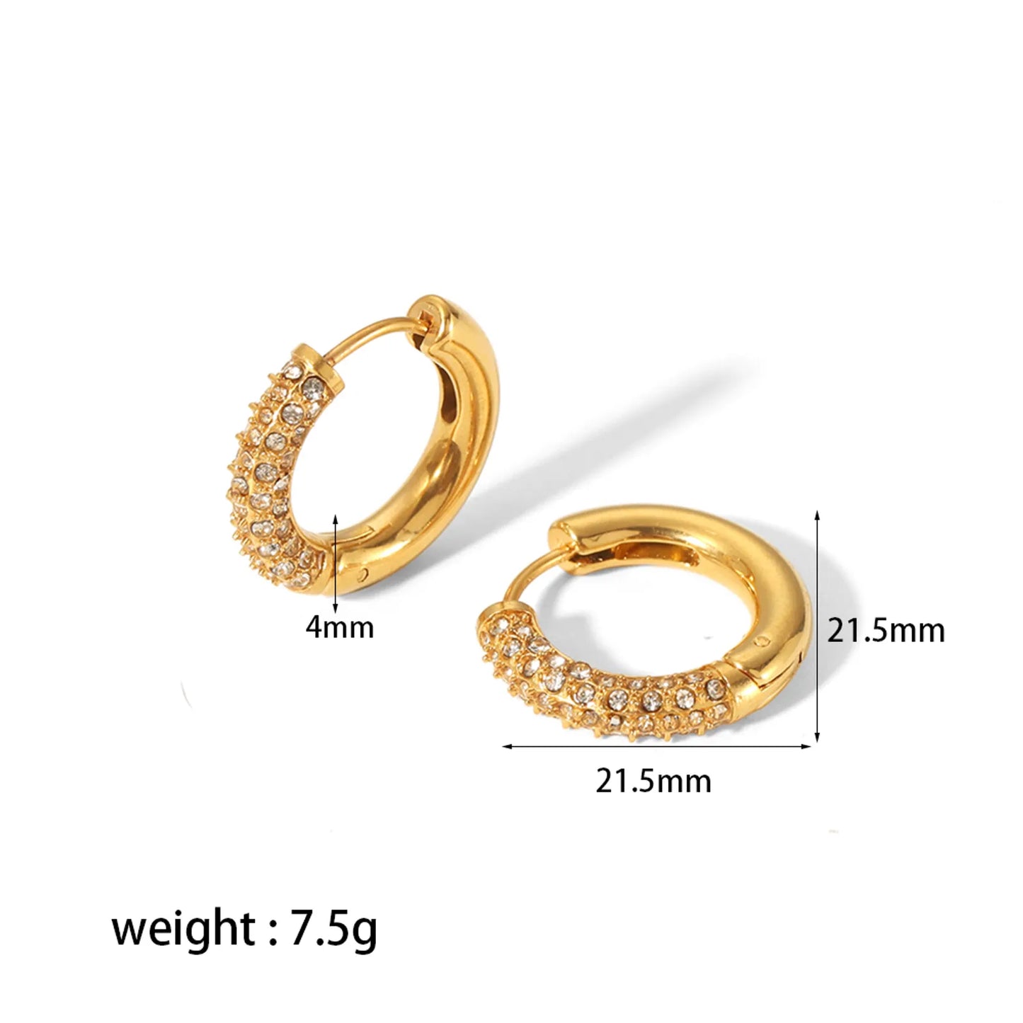 Clear Diamond Zircon Stainless Steel Zircon 18K Gold Plated Ear Studs