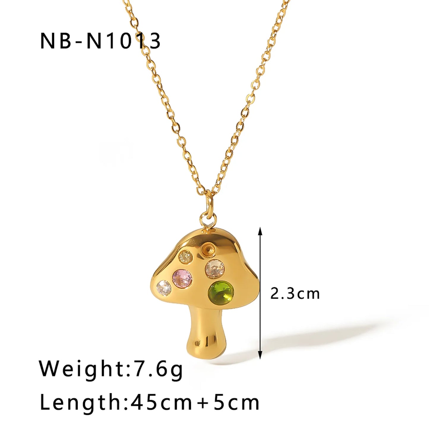 Mushroom Sweetheart Stainless Steel 18K Gold Plated Zircon Pendant Necklace