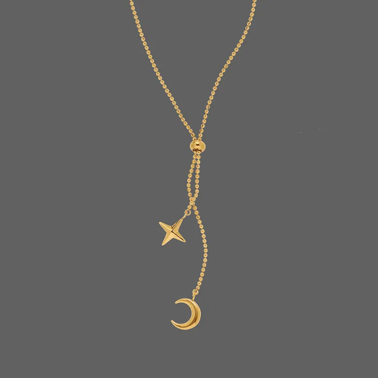 Star Moon Titanium Steel Plating Pendant Necklace