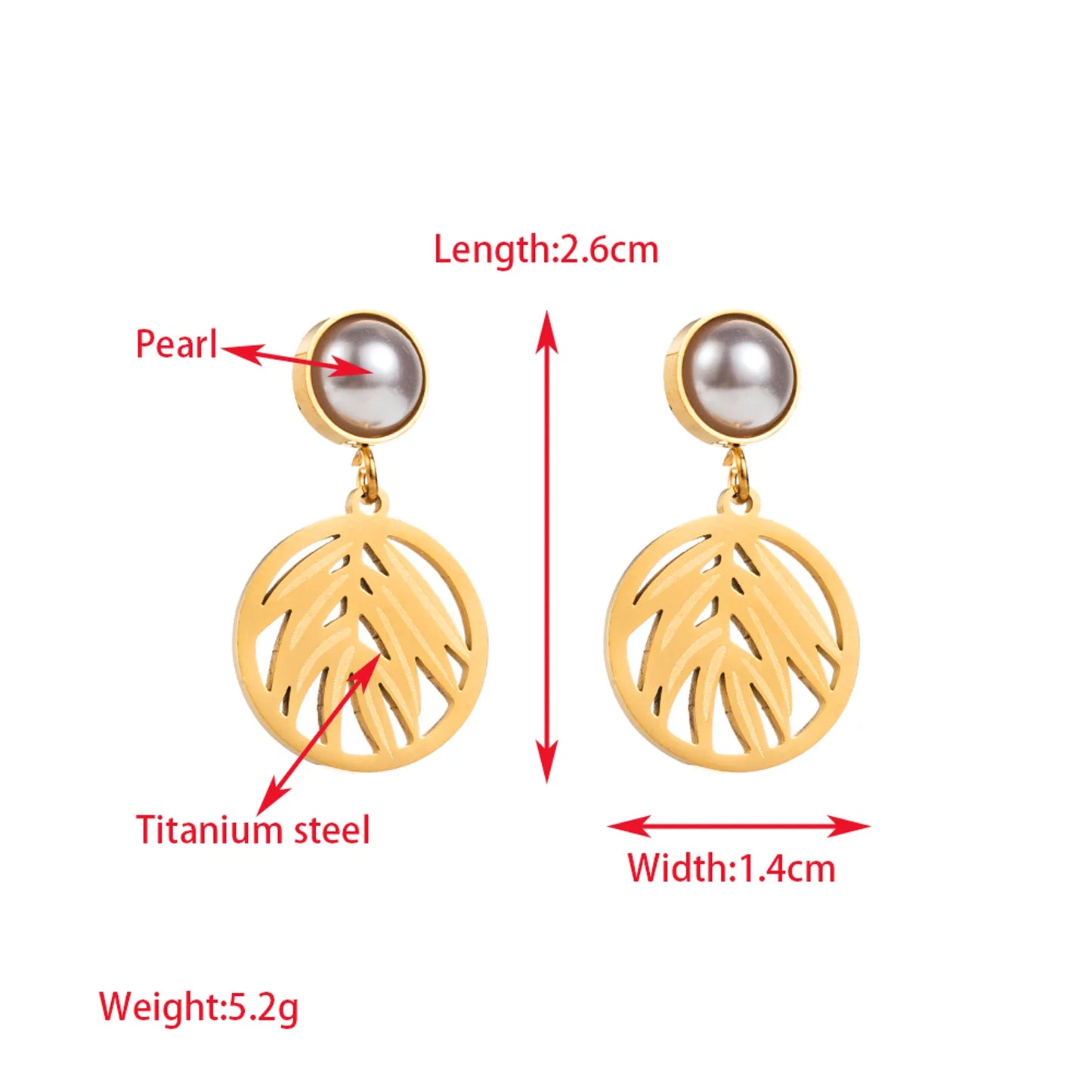Pearl Figures Hollow Titanium Steel Pearl Gold Plated Drop Earrings