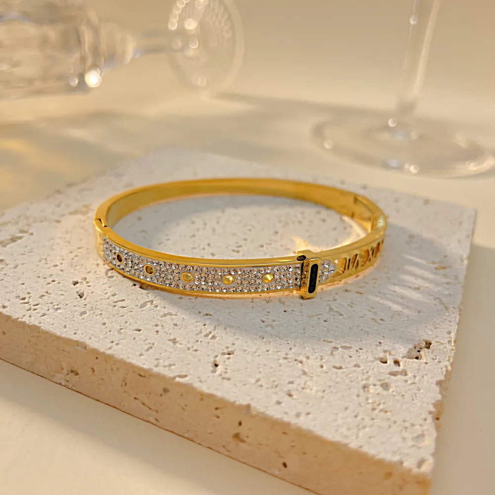 Elegant Solid Color Titanium Steel Inlay Zircon Bangle