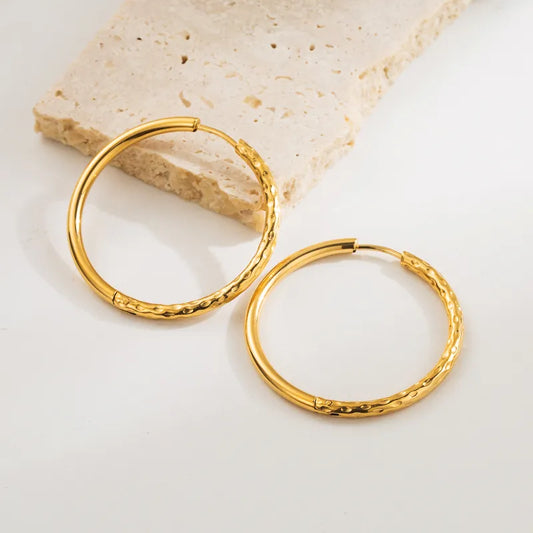Casual Classic Style Round Gourd Stainless Steel 18K Gold Plated Hoop Earrings
