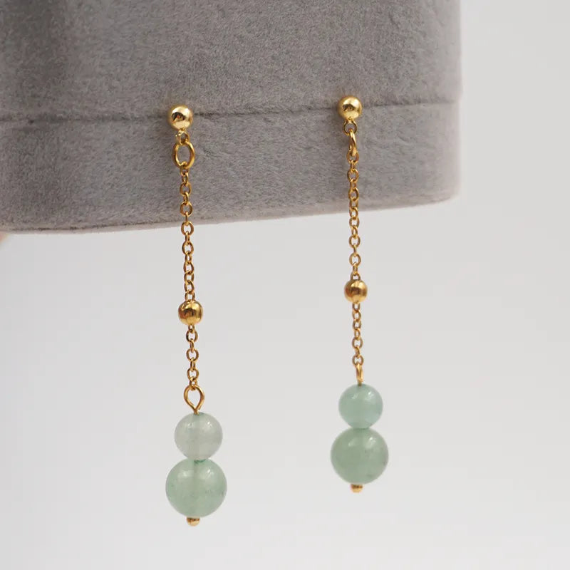 Chinoiserie Classical Geometric 304 Stainless Steel natural stone Titanium Steel Gold Plated Drop Earrings Ear line