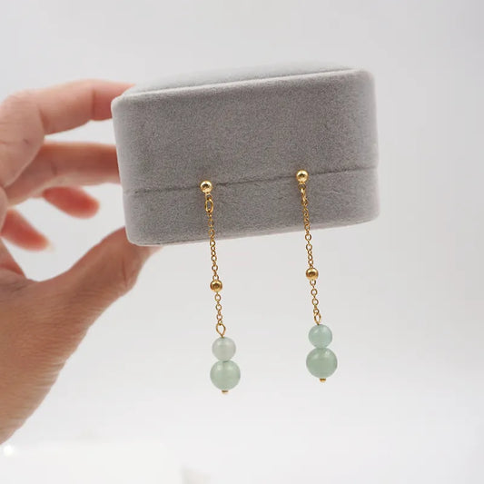 Chinoiserie Classical Geometric 304 Stainless Steel natural stone Titanium Steel Gold Plated Drop Earrings Ear line