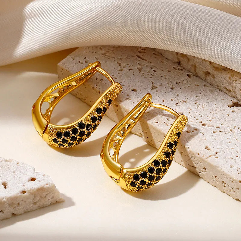 French Style Heart Shape Stainless Steel Plating Inlay Zircon Gold Plated Pendant Earring