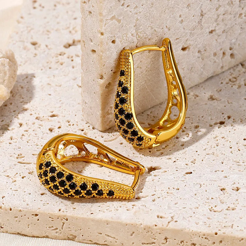 French Style Heart Shape Stainless Steel Plating Inlay Zircon Gold Plated Pendant Earring