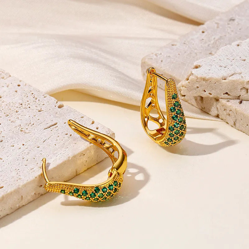 French Style Heart Shape Stainless Steel Plating Inlay Zircon Gold Plated Pendant Earring