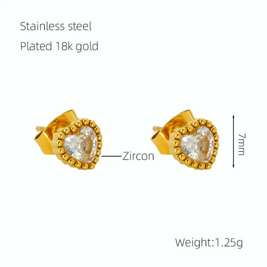 Glam Retro Heart Shape Plating Inlay 304 Stainless Steel Rhinestones 18K Gold Plated Drop Earrings