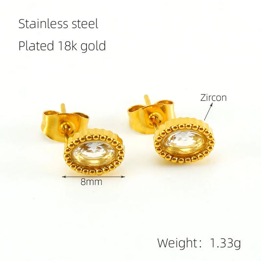 Glam Oval Shape Plating Inlay 304 Stainless Steel Rhinestones 18K Gold Plated Drop Earrings