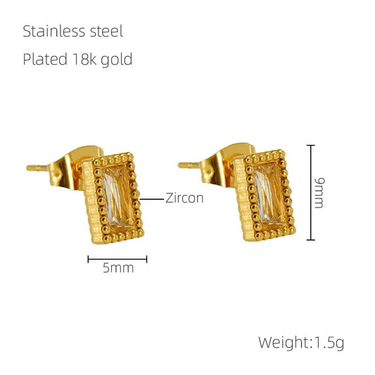 Rectangle Plating Inlay 304 Stainless Steel Rhinestones 18K Gold Plated Drop Earrings