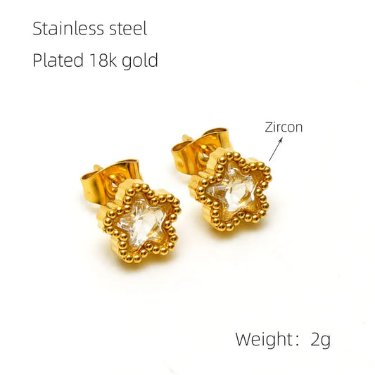 Pentagram White Shape Plating Inlay 304 Stainless Steel Rhinestones 18K Gold Plated Drop Earrings