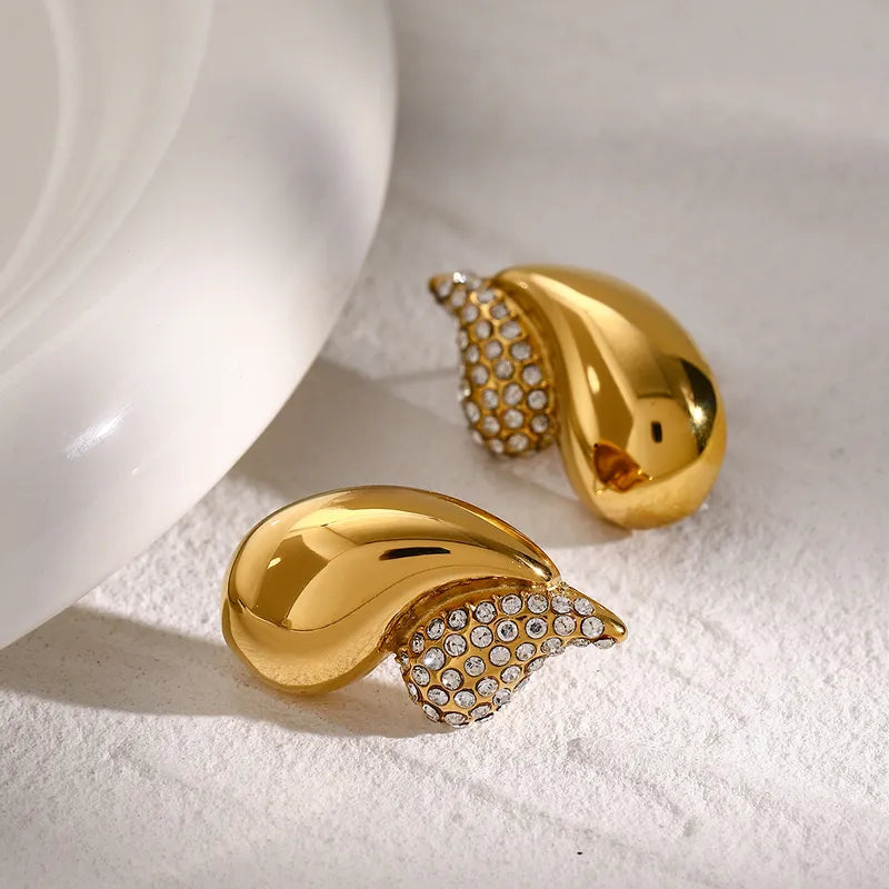 IG Style Modern Style Water Droplets Inlay 316 Stainless Steel Rhinestones 18K Gold Plated Ear Studs