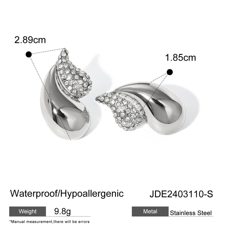IG Style Modern Style Water Droplets Inlay 316 Stainless Steel Rhinestones 18K Gold Plated Ear Studs