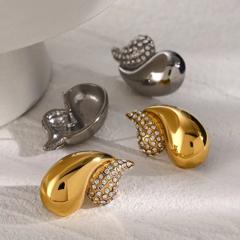 IG Style Modern Style Water Droplets Inlay 316 Stainless Steel Rhinestones 18K Gold Plated Ear Studs