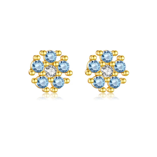 Shiny Flower Plating Inlay Sterling Silver Zircon 18K Gold Plated Ear Studs