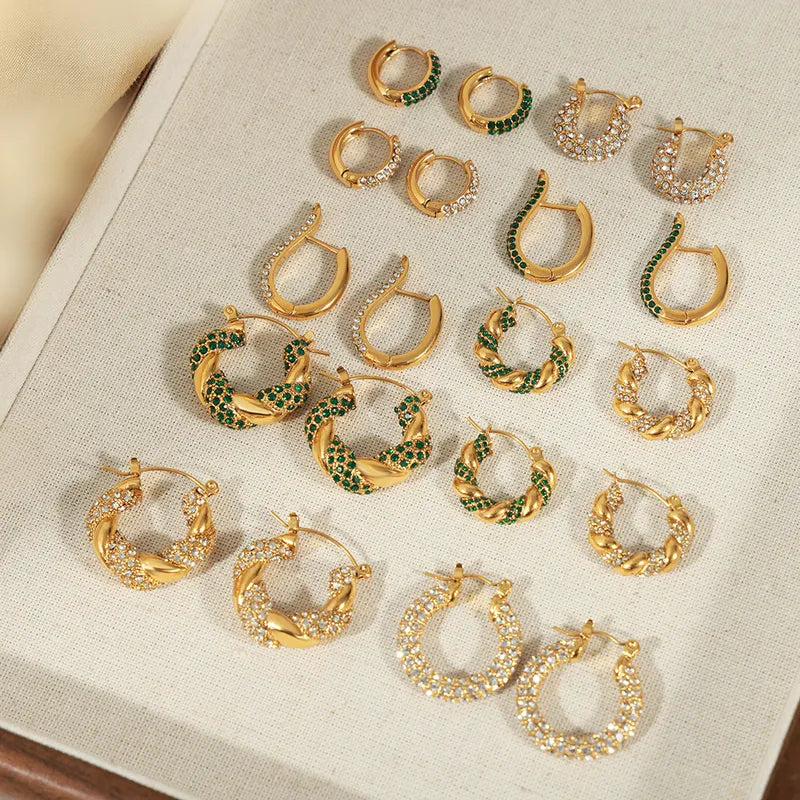 Elegant U Shape Plating Inlay Titanium Steel Artificial Diamond 18k Gold Plated Earrings