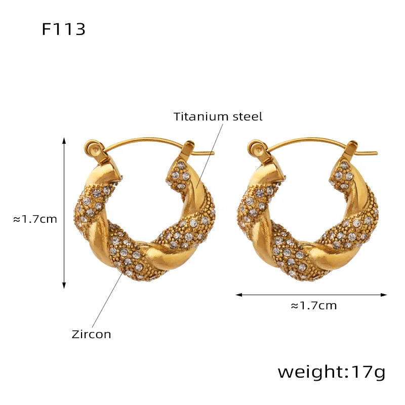 Elegant U Shape Plating Inlay Titanium Steel Artificial Diamond 18k Gold Plated Earrings
