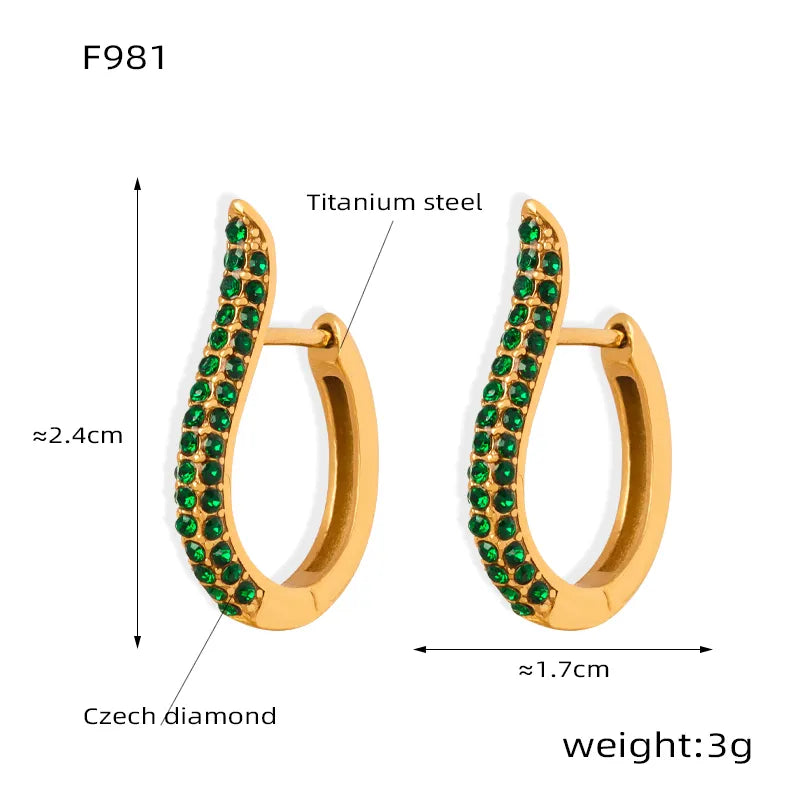 Elegant U Shape Plating Inlay Titanium Steel Artificial Diamond 18k Gold Plated Earrings