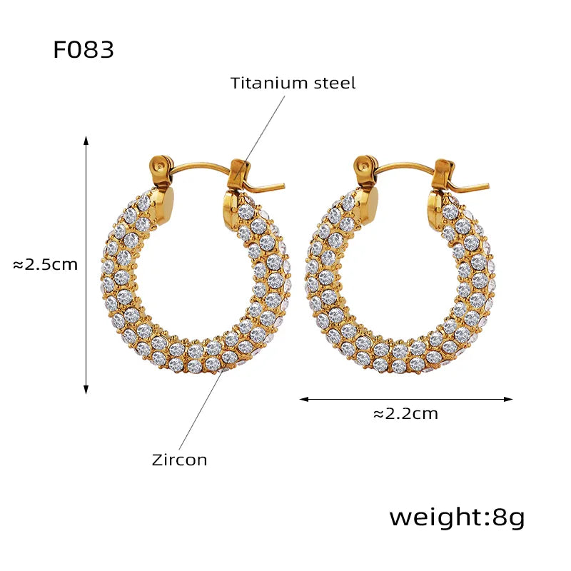 Elegant U Shape Plating Inlay Titanium Steel Artificial Diamond 18k Gold Plated Earrings