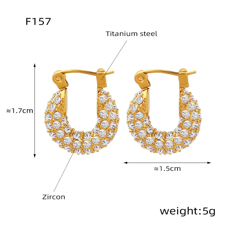 Elegant U Shape Plating Inlay Titanium Steel Artificial Diamond 18k Gold Plated Earrings