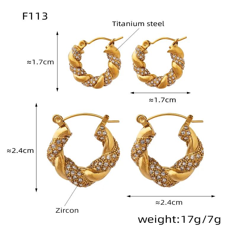 Elegant U Shape Plating Inlay Titanium Steel Artificial Diamond 18k Gold Plated Earrings