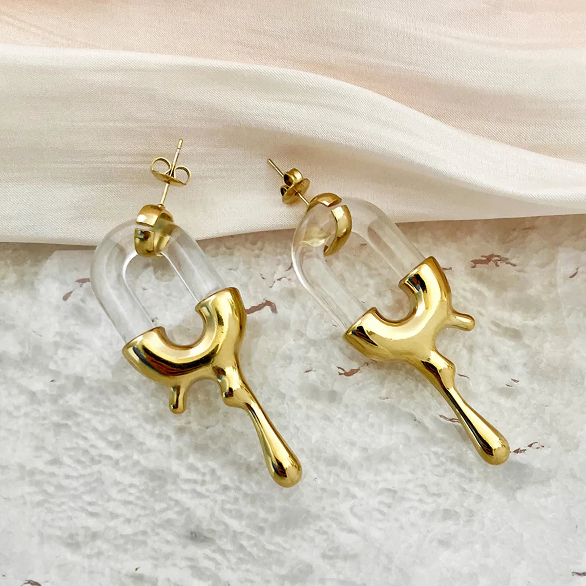 Lady Modern Style Artistic Irregular Water Droplets Plating Stainless Steel Gold Plated Drop Earrings