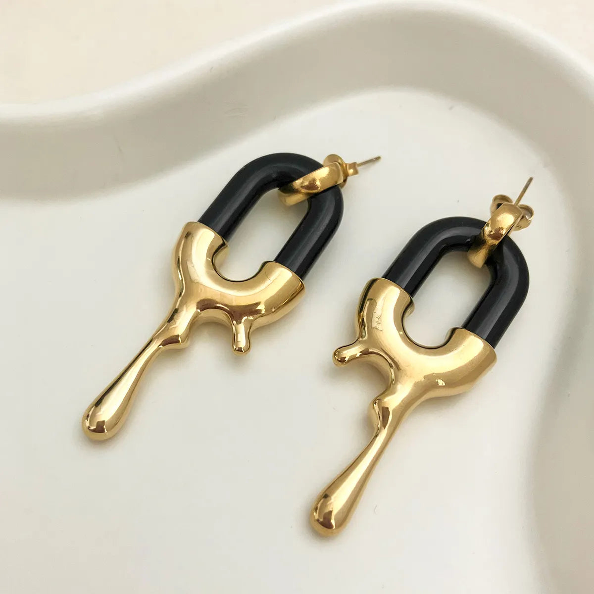 Lady Modern Style Artistic Irregular Water Droplets Plating Stainless Steel Gold Plated Drop Earrings