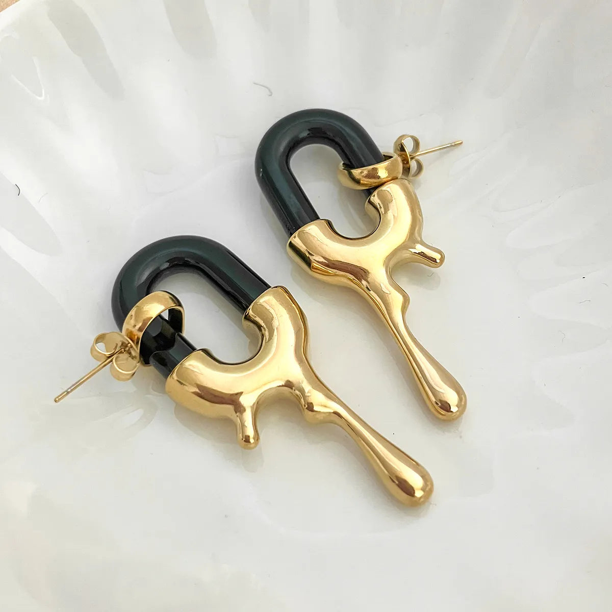 Lady Modern Style Artistic Irregular Water Droplets Plating Stainless Steel Gold Plated Drop Earrings