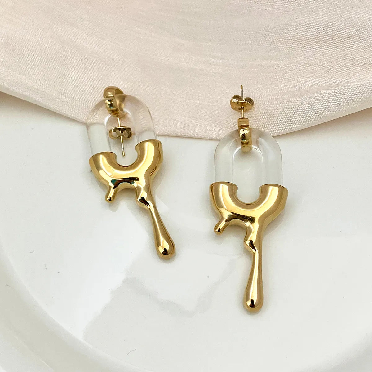 Lady Modern Style Artistic Irregular Water Droplets Plating Stainless Steel Gold Plated Drop Earrings