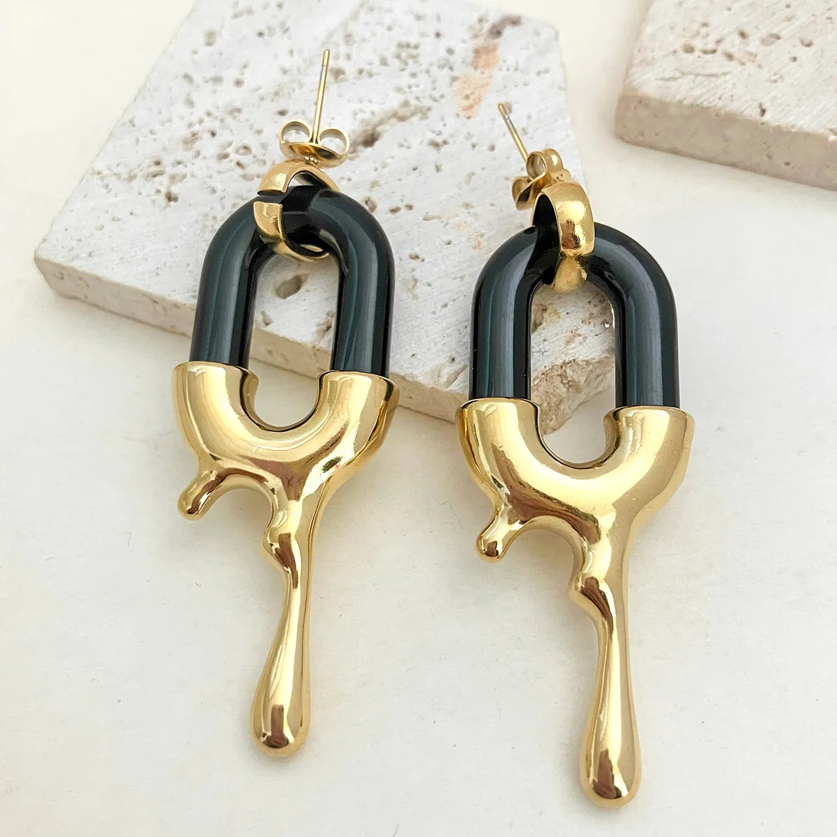 Lady Modern Style Artistic Irregular Water Droplets Plating Stainless Steel Gold Plated Drop Earrings
