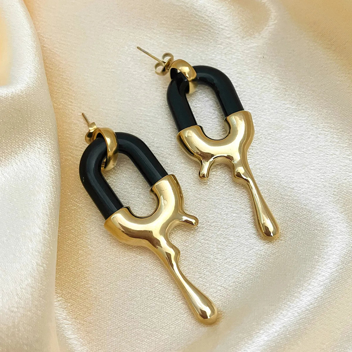 Lady Modern Style Artistic Irregular Water Droplets Plating Stainless Steel Gold Plated Drop Earrings
