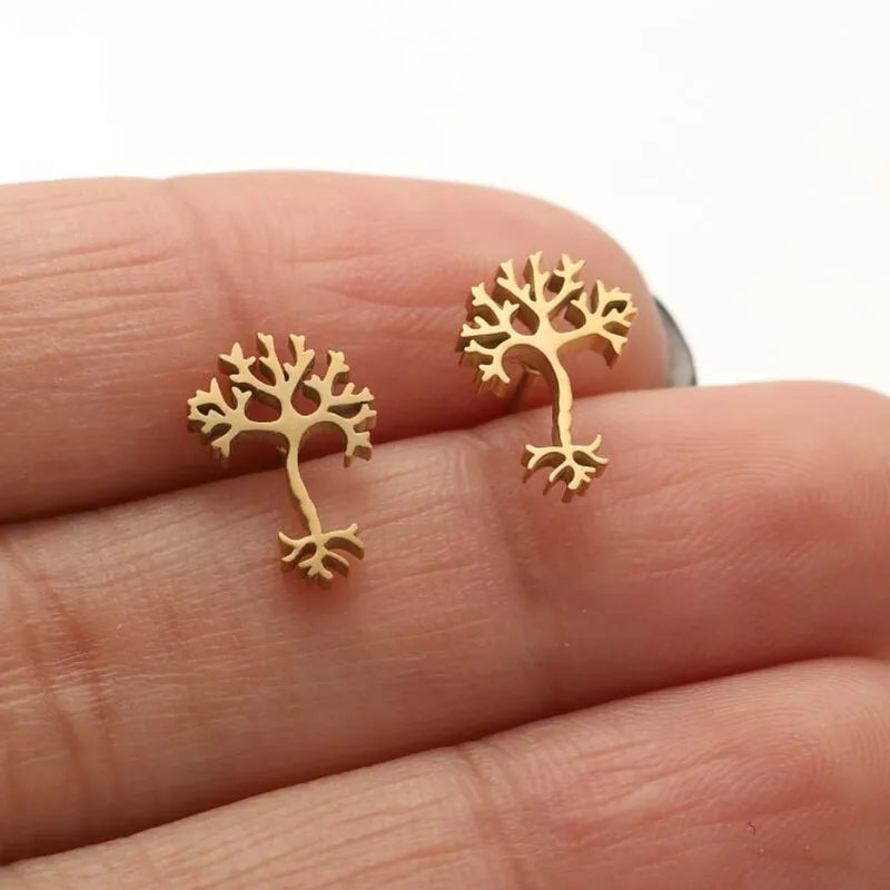 Tree plating stainless steel 18k gold plated ear studs