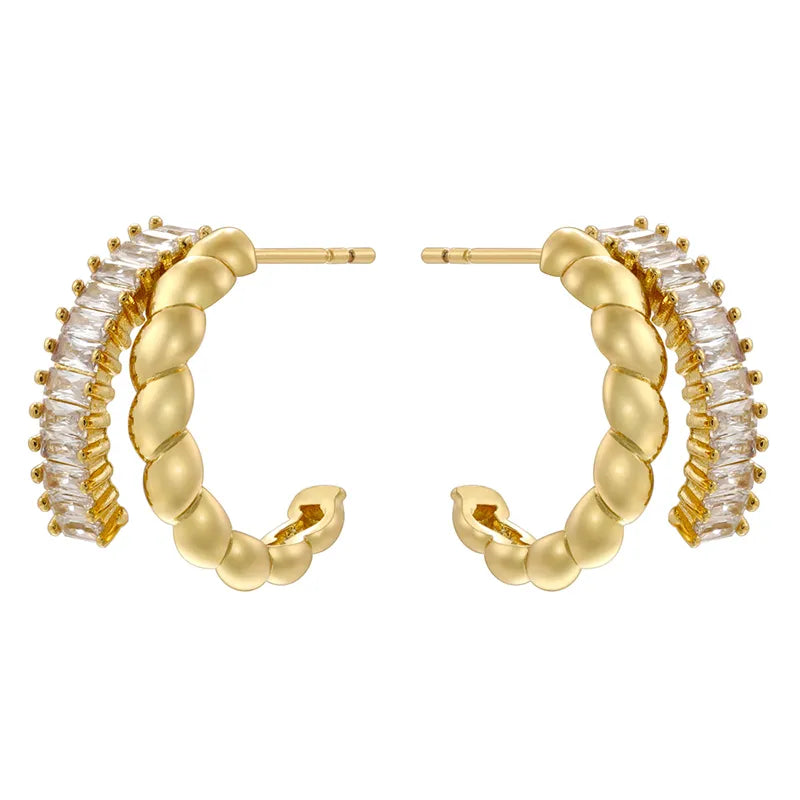 C Shape Twist Plating Inlay Copper Zircon Ear Studs