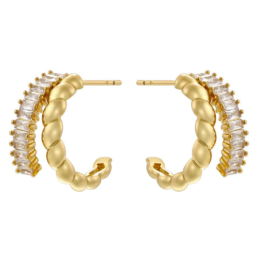 C Shape Twist Plating Inlay Copper Zircon Ear Studs
