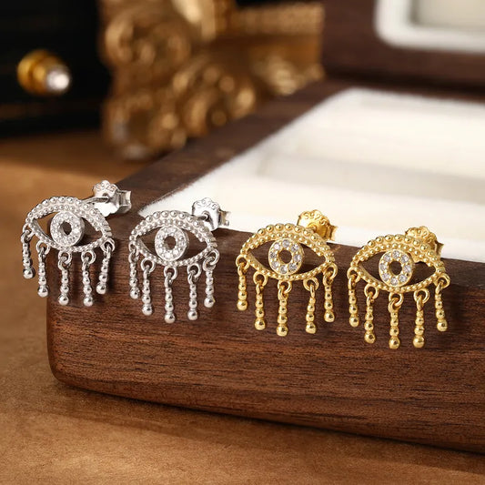 Evil  Eye Chain Hollow Out Inlay Ear Studs