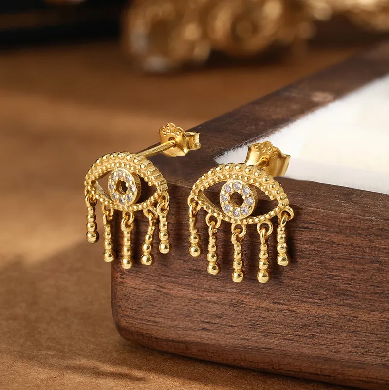 Evil Eye Chain Hollow Out Inlay Ear Studs