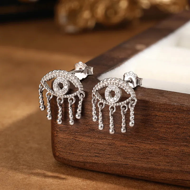Evil Eye Chain Hollow Out Inlay Ear Studs