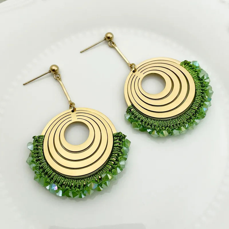 Vacation Bohemian Round Heart Shape Patchwork Plating Inlay 304 Stainless Steel Natural Stone 14K Gold Plated Drop Earrings