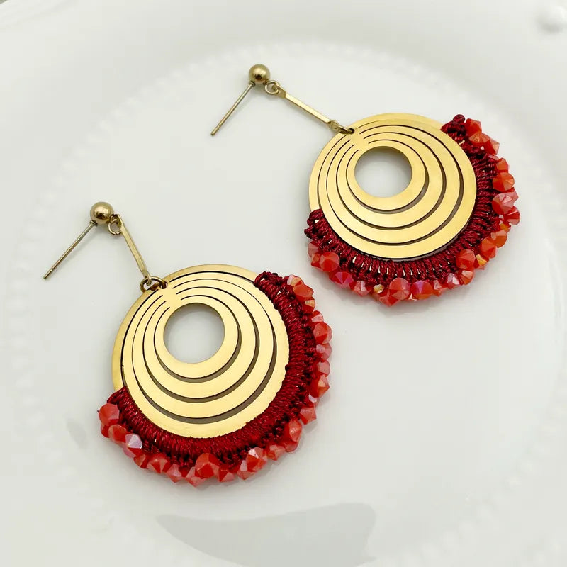 Vacation Bohemian Round Heart Shape Patchwork Plating Inlay 304 Stainless Steel Natural Stone 14K Gold Plated Drop Earrings