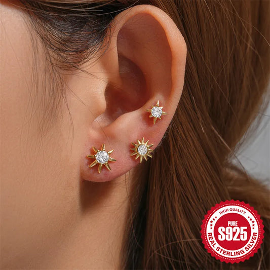 Simple style star butterfly plating sterling silver hoop earrings ear studs