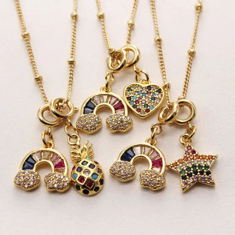 Rainbow with Heart Shaped Copper Plating Inlay Zircon Pendant Necklace