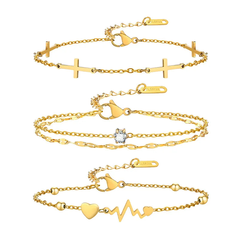 Cubic Zirconia Layered Stainless Steel Bracelet