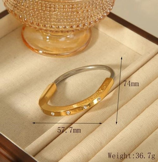 Retro Commute Oval 304 Stainless Steel 18K Gold Plated Zircon Bangle