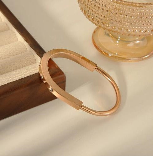 Retro Commute Oval 304 Stainless Steel 18K Gold Plated Zircon Bangle
