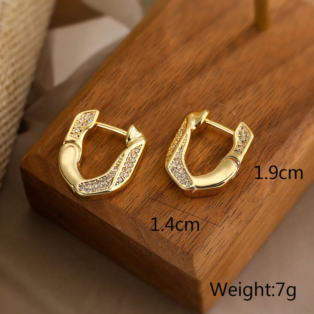 Dainty Geometric Plating Inlay Copper Zircon 18K Gold Plated Hoop Earrings