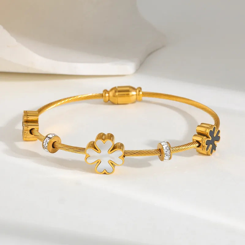 Four Leaf Clover 18K Gold Plated 304 Stainless Steel Bracelet