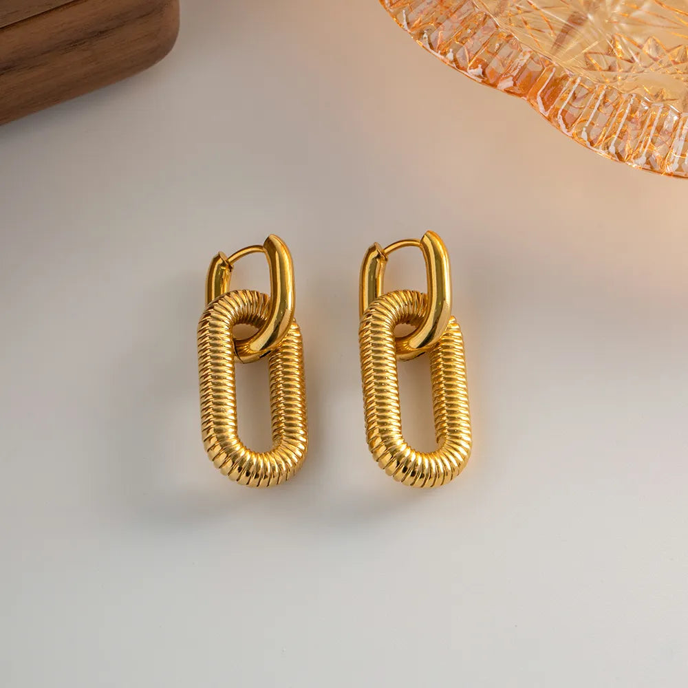 Oval Stainless Steel Plating Drop Earrings